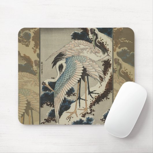 Krane auf einer schneebedeckten Pine Hokusai Mousepad (Mit Mouse)