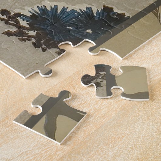 Krane auf einer schneebedeckten Pine Hokusai Puzzle (Seite)