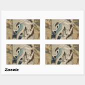 Krane auf einer schneebedeckten Pine Hokusai Rechteckiger Aufkleber (Blatt)