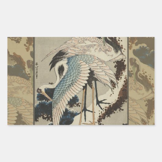 Krane auf einer schneebedeckten Pine Hokusai Rechteckiger Aufkleber (Vorderseite)