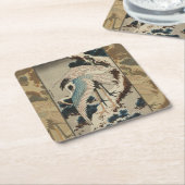 Krane auf einer schneebedeckten Pine Hokusai Rechteckiger Pappuntersetzer (angewinkelt)