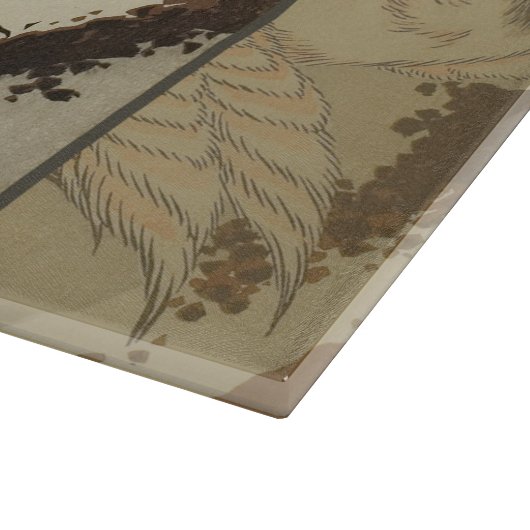 Krane auf einer schneebedeckten Pine Hokusai Schneidebrett (Ecke)