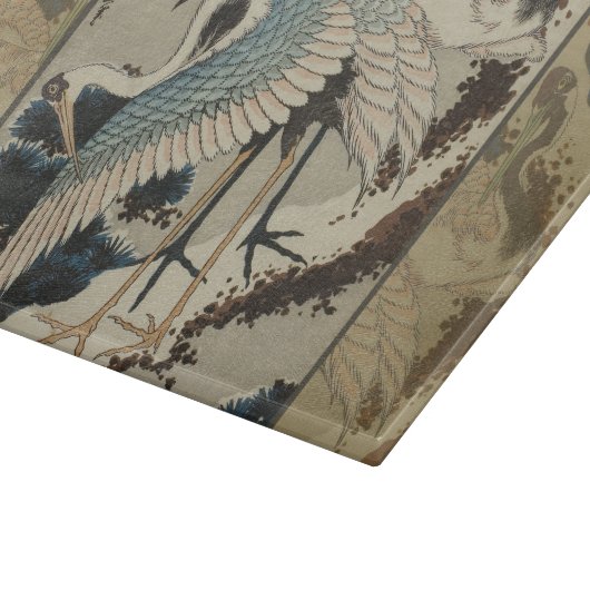 Krane auf einer schneebedeckten Pine Hokusai Schneidebrett (Ecke)