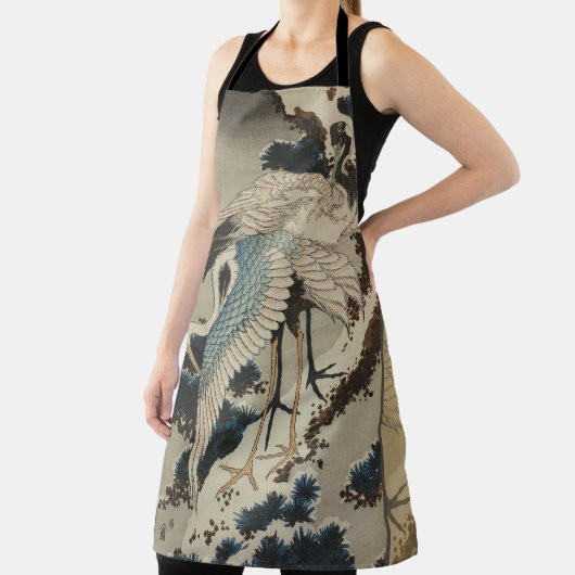 Krane auf einer schneebedeckten Pine Hokusai Schürze (InSitu)