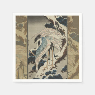 Krane auf einer schneebedeckten Pine Hokusai Serviette