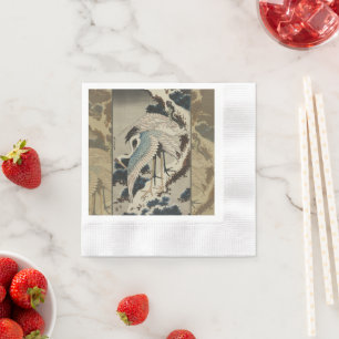 Krane auf einer schneebedeckten Pine Hokusai Serviette
