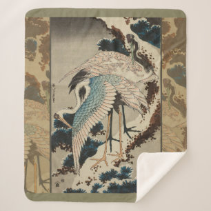 Krane auf einer schneebedeckten Pine Hokusai Sherpadecke