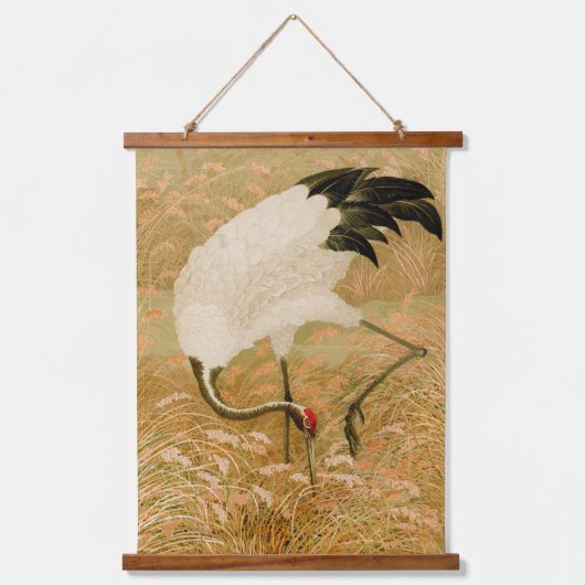 Krane auf Reisfeldern Wandteppich Mit Holzrahmen (Vorderseite)