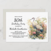 Krane Blätter Foliage Floral 80. Geburtstag Einladung (Vorne/Hinten)