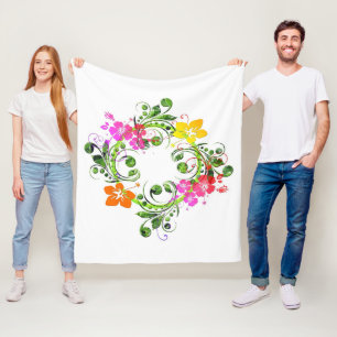 Kräne der tropischen Blume Hibiskus rosa grün oran Fleecedecke