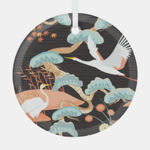 Krane, Helden: Japanisches Vogelmuster. Ornament Aus Glas