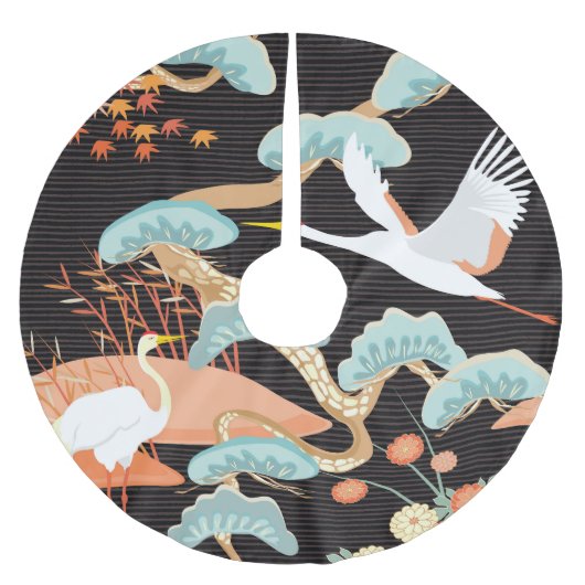 Krane, Helden: Japanisches Vogelmuster. Polyester Weihnachtsbaumdecke (Vorderseite)