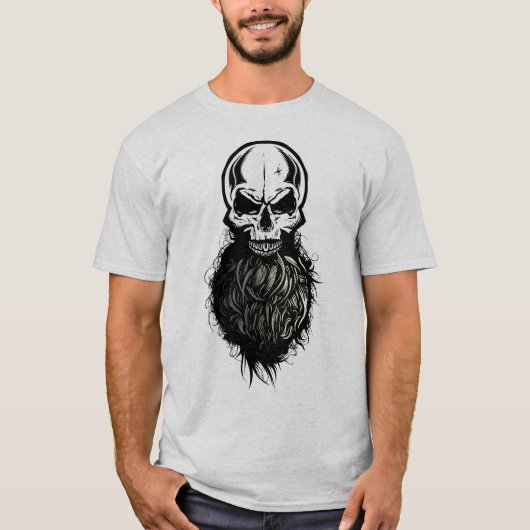 Krane Hipster-Totenkopf Skull Bärenbart Pirat T-Shirt (Vorderseite)