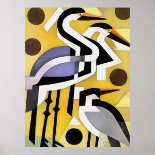 Krane im geometrischen Abstrakten Kunststil auf Ge Poster