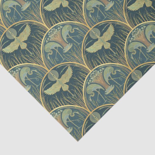 Krane im Mondschein // Gold und Aquamarin Seidenpapier (Detail)