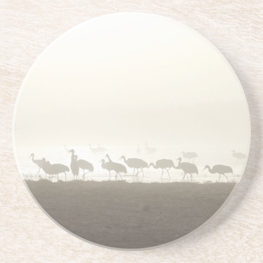 Krane im Nebel Getränkeuntersetzer (Vorne)