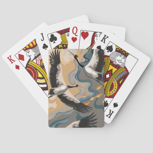 Krane in die Höhe über dem Fluss Spielkarten (Rückseite)