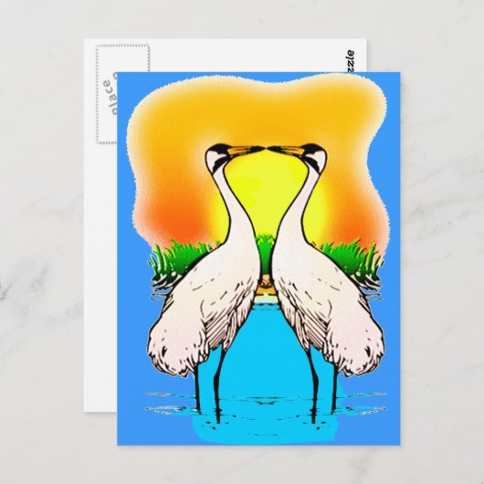 Krane in Liebe zerquetschen Postkarte (Vorne/Hinten)