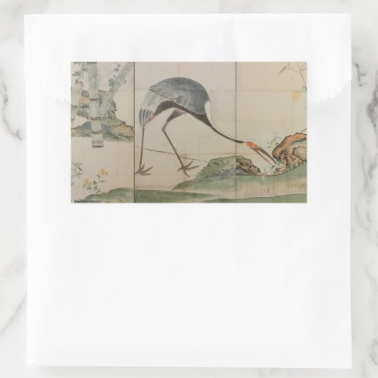 Krane, Kiefern und Bambus Rechteckiger Aufkleber (Tasche)