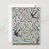 Krane - Mandelblüten und Schwalben Postkarte (Vorne/Hinten)