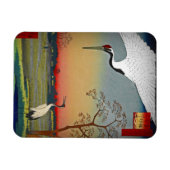 Krane mit Blauem Wasser und Kirschbaum Magnet (Horizontal)