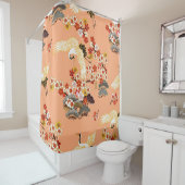 Krane, Sakura, farbenfroh, blumenreich, Kantalupe. Duschvorhang (Beispiel)