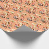 Krane, Sakura, farbenfroh, blumenreich, Kantalupe. Geschenkpapier (Ecke)