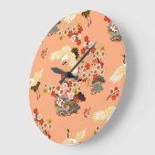 Krane, Sakura, farbenfroh, blumenreich, Kantalupe. Große Wanduhr (Winkel)