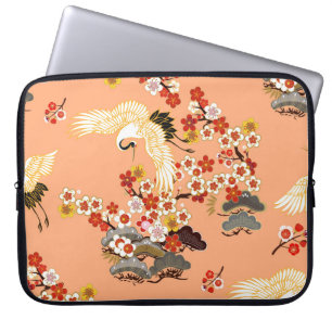 Krane, Sakura, farbenfroh, blumenreich, Kantalupe. Laptopschutzhülle