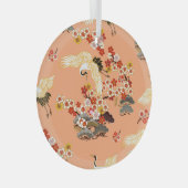 Krane, Sakura, farbenfroh, blumenreich, Kantalupe. Ornament Aus Glas (Vorderseite Rechts)