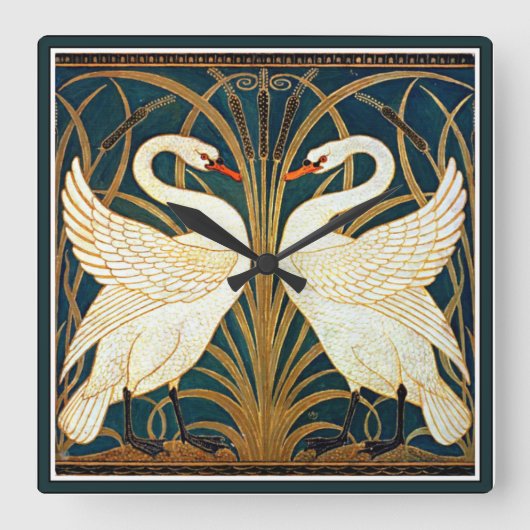 Krane - Schwan und Rush und Iris Quadratische Wanduhr (Vorderseite)