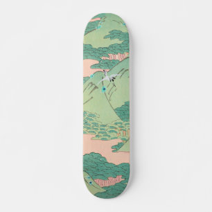 Krane über Gebirge Vintages japanisches Muster Skateboard