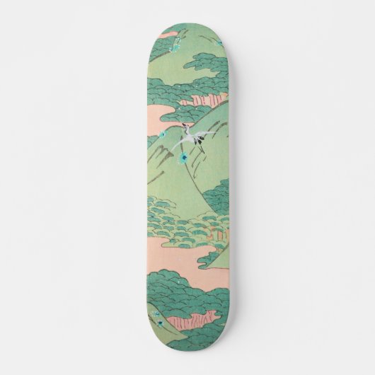 Krane über Gebirge Vintages japanisches Muster Skateboard (Vorne)