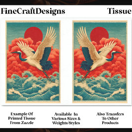 Krane über Waves unter Red Sun DQ9B Decoupage Seidenpapier