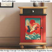 Krane über Waves unter Red Sun DQ9R Decoupage Seidenpapier