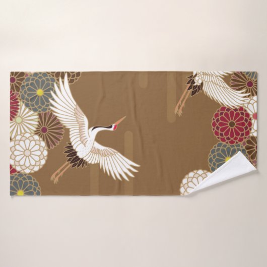 Krane und Chrysanthemen Japanische traditionelle K Badehandtuch (Badehandtuch)