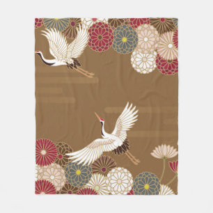 Krane und Chrysanthemen Japanische traditionelle P Fleecedecke