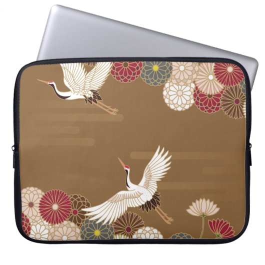 Krane und Chrysanthemen Japanische traditionelle P Laptopschutzhülle (Vorderseite)