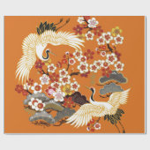 KRÄNE UND FARBSAKURA. Farbenfroh, blumennahtlos Geschenkpapier (Flach)