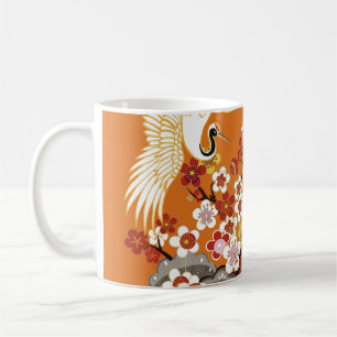 KRÄNE UND FARBSAKURA. Farbenfroh, blumennahtlos  Kaffeetasse