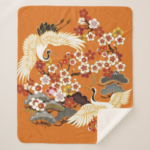KRÄNE UND FARBSAKURA. Farbenfroh, blumennahtlos  Sherpadecke