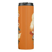 KRÄNE UND FARBSAKURA. Farbenfroh, blumennahtlos  Thermosbecher (Rückseite)