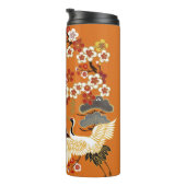 KRÄNE UND FARBSAKURA. Farbenfroh, blumennahtlos  Thermosbecher (Nach rechts gedreht)