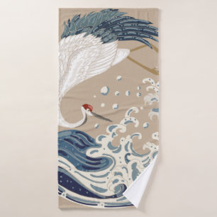 Krane und japanische Wave Illustration. Traditione Badehandtuch