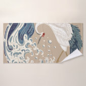 Krane und japanische Wave Illustration. Traditione Badehandtuch (Badehandtuch)