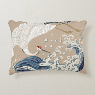 Krane und japanische Wave Illustration. Traditione Dekokissen