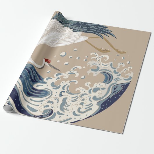 Krane und japanische Wave Illustration. Traditione Geschenkpapier (Ungerollt)