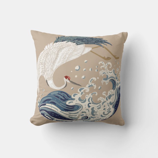 Krane und japanische Wave Illustration. Traditione Kissen (Vorderseite)