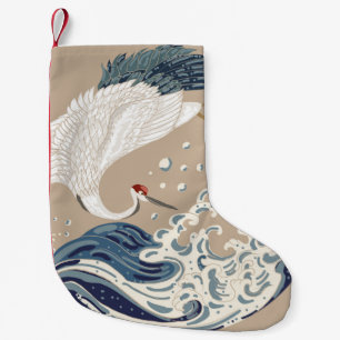 Krane und japanische Wave Illustration. Traditione Kleiner Weihnachtsstrumpf