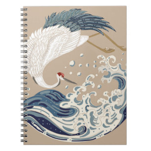 Krane und japanische Wave Illustration. Traditione Notizblock